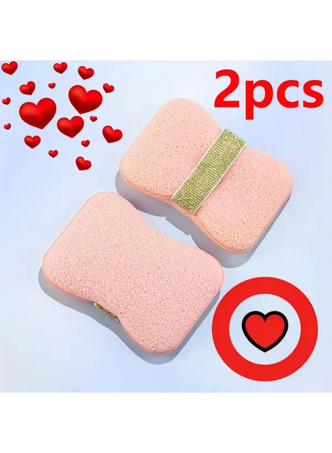 2pcs Pink Elastic Soap Holder With Loofah Bath Sponge Adjustable Hanging Rope - Image 2